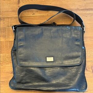 Cole Haan Black Leather Messenger Bag with Adjustable Strap